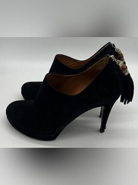 Gucci Black Suede Tassel Heel Booties